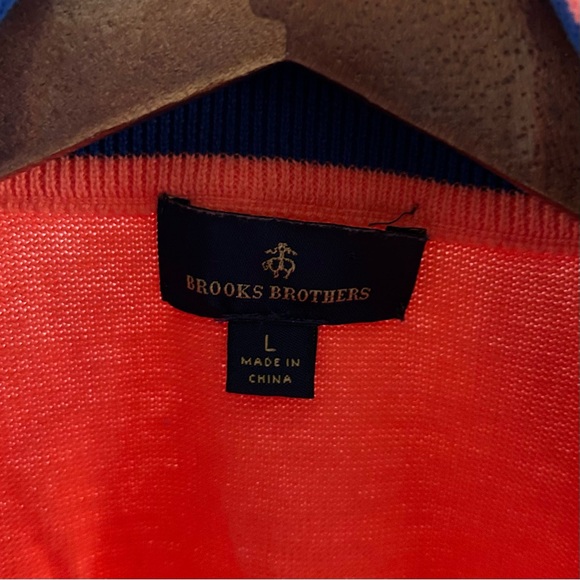 Men’s Brooks Brothers Preppy Argyle Coral/Blue 1/4 Zip Cotton Vest Size Large - Picture 4 of 7